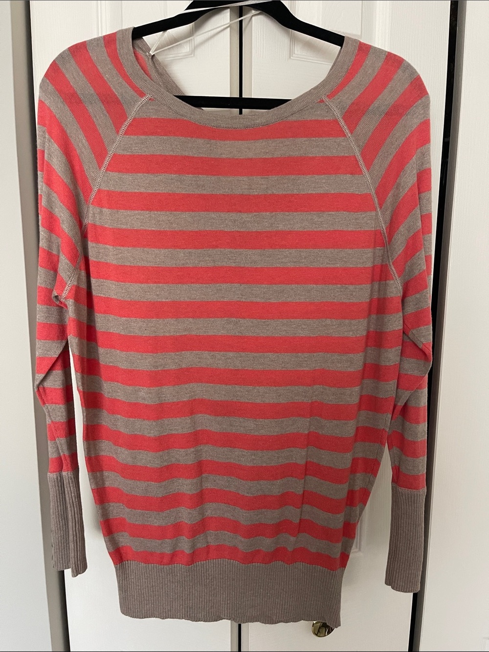 Women’s Striped Coral and Taupe Sweater